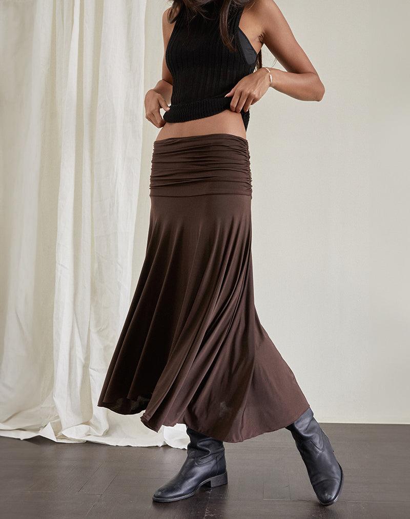 Delta Midi Skirt in Slinky Chocolate - XXS