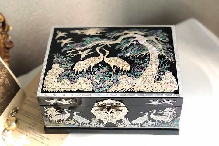 블랙 다정한 송학 자개보석함 2단 주얼리보관함 자개보석함