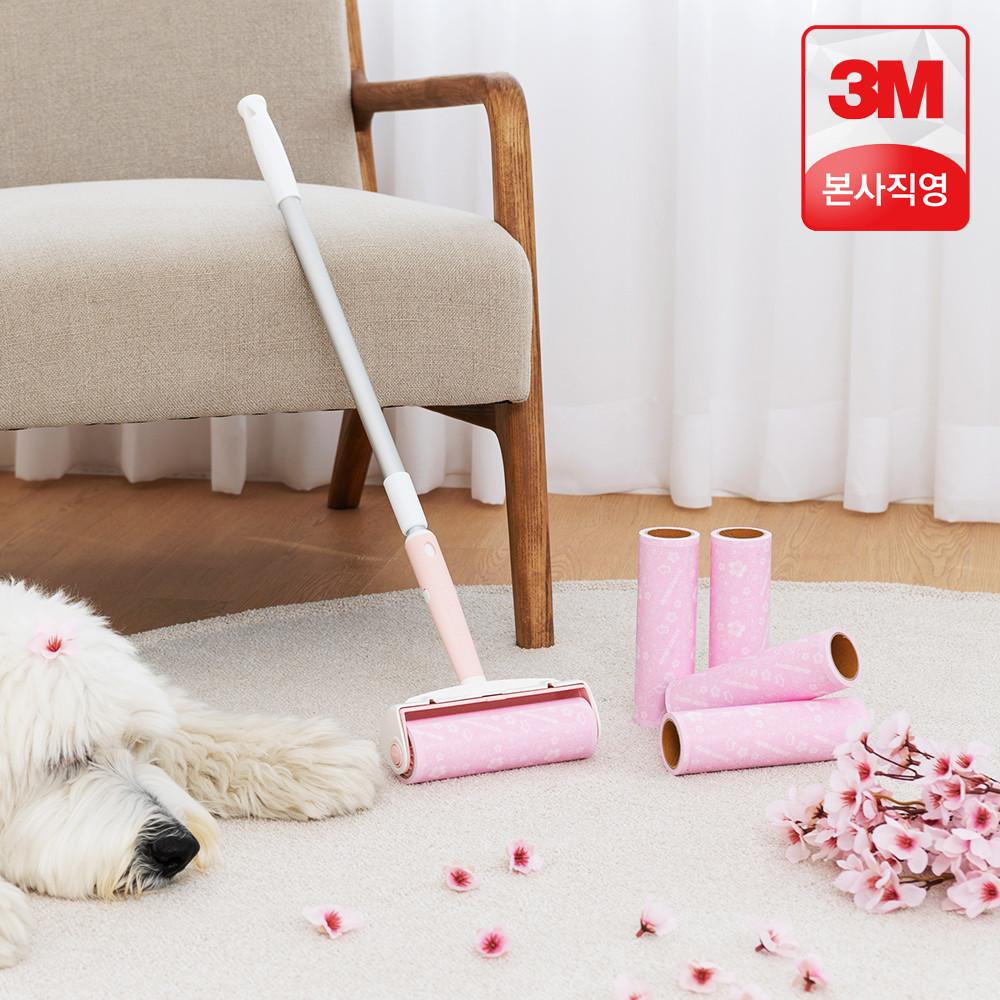 3M 돌돌이 테이프클리너 롤크리너 대형 클린컷 체리블라썸 롱핸들 밀대 세트(롱핸들 1개+리필 5입) 스카치브라이트