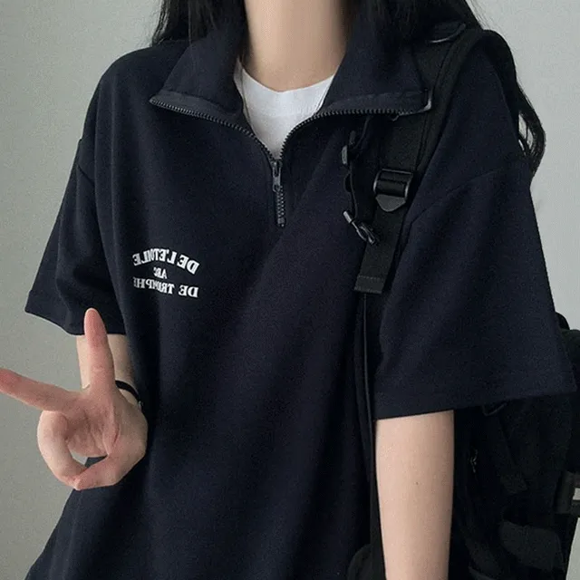 [데일리꾸안꾸!/오버핏] 투엘 레터링 아노락 카라 반팔티 (3color)