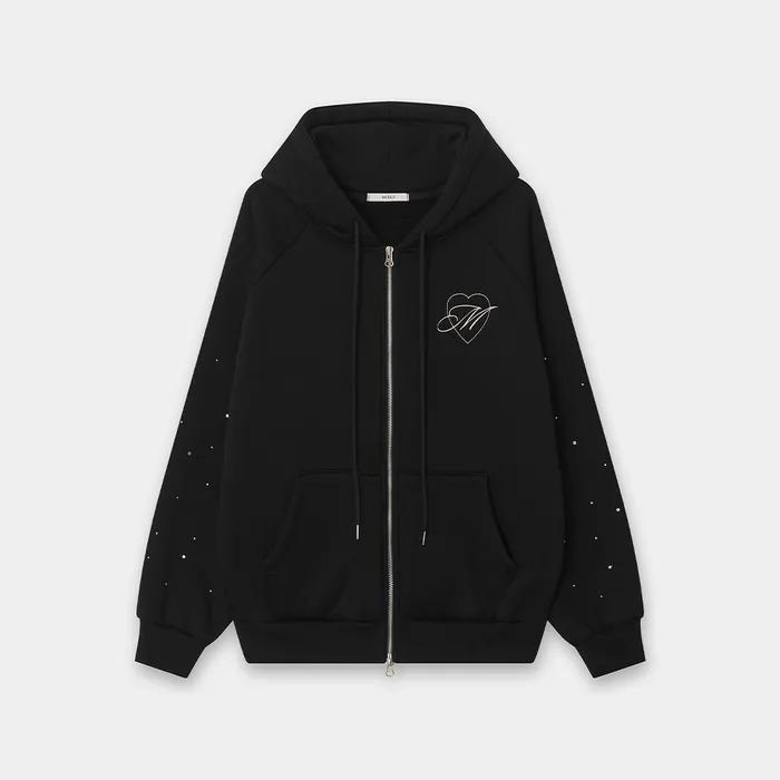 Glitter Stone Hoodie Zip-Up Black
