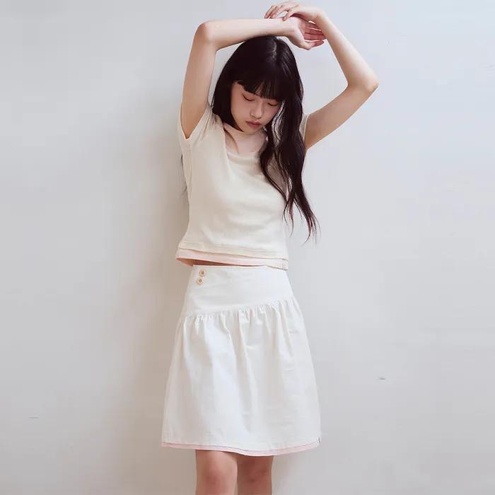 Shirring Fake Wrap Skirt, Ivory