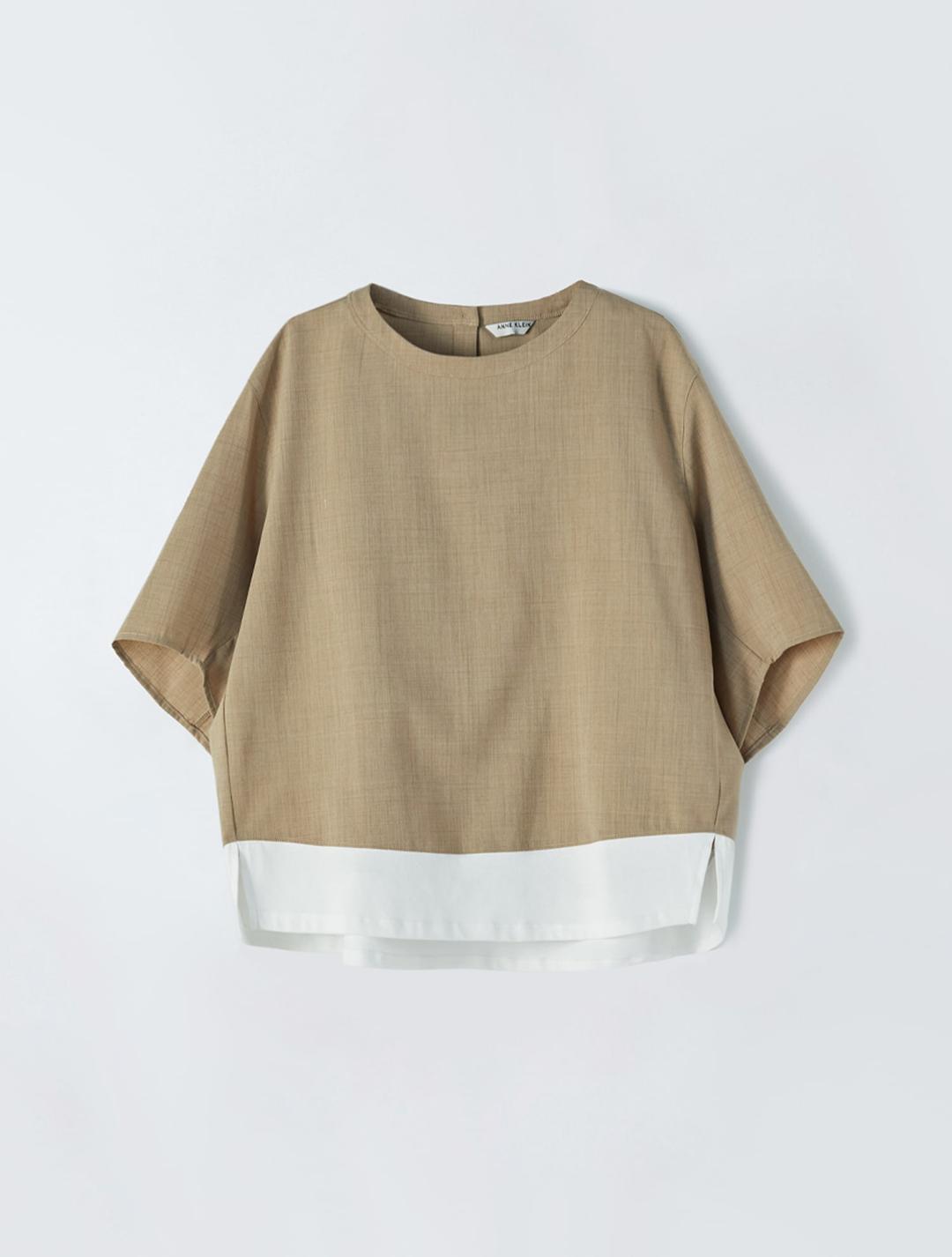 [앤클라인]오버핏 배색 블라우스 E4GM20