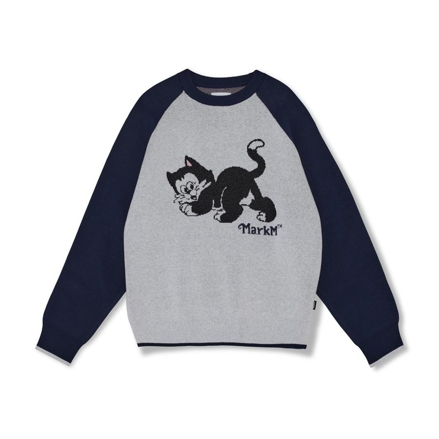 KITTEN RAGLAN CREWNECK KNIT-LIGHT GREY