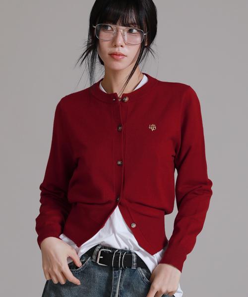 소프트 에센셜 라운드넥 니트 가디건_와인