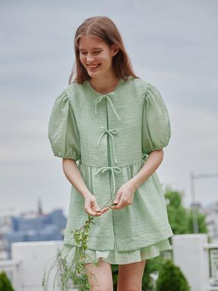 SEE THOUGH VOLUME PUFFY BLOUSE - GREEN