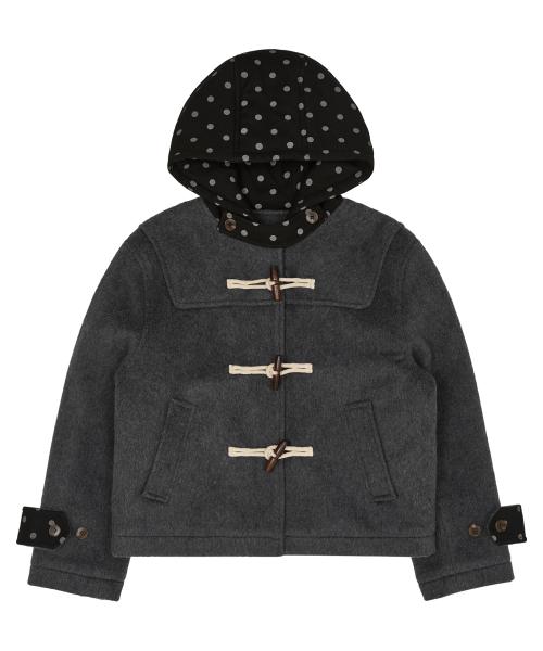 도트 더플 크롭 코트 차콜