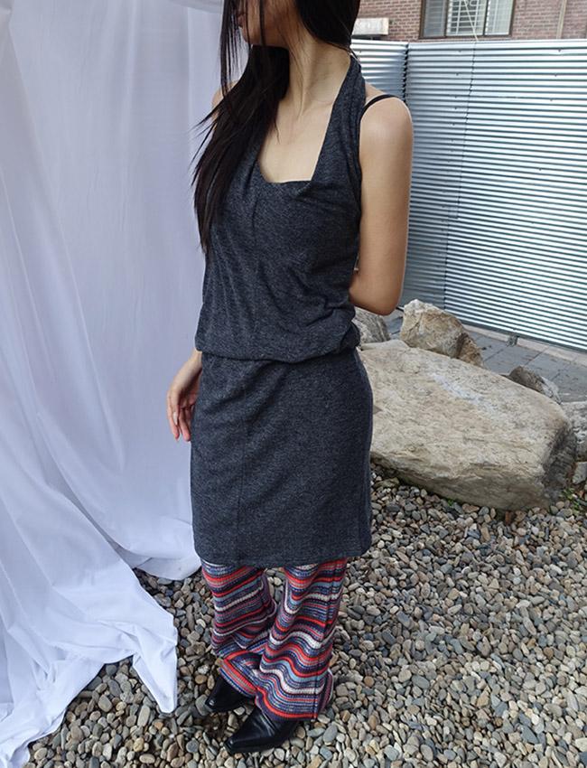 더에펠 당일 엔튼 무지 홀터넥 롱원피스 (3color)