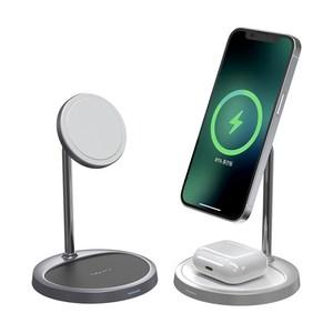 초텍 MFM 인증 2in1 맥세이프 고속 무선충전기 거치대 T575-FM, 그레이, 1개