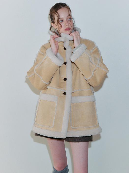 Suede Button Mustang Coat, Light Beige