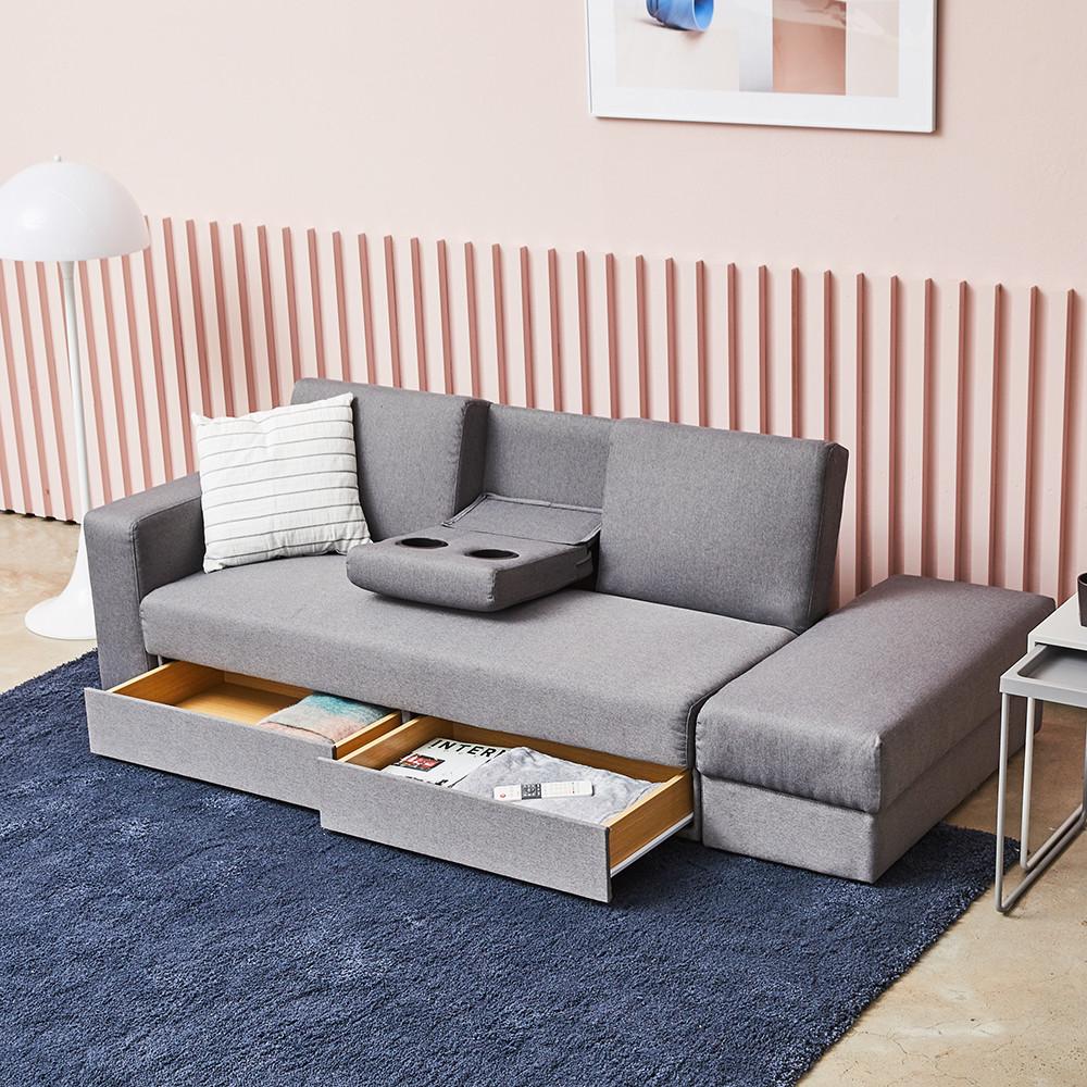 [무료배송]아이와비 투앤드 방수패브릭 컵홀더 서랍형 소파베드 2colors