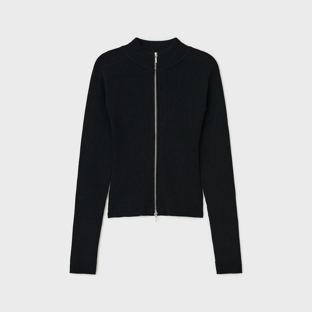 래글런 니트 집업 - 블랙