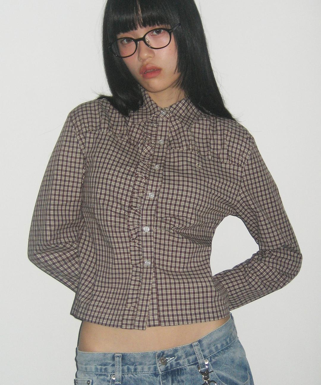 미들 체크 세미피티드 버튼 스냅 포켓 레귤러 핏 셔츠_2COLOR