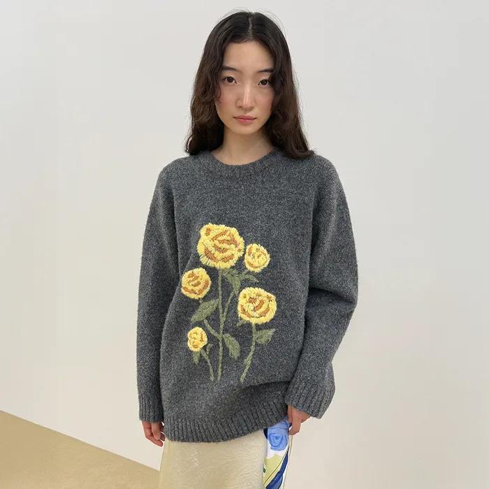 Rose Garden Pullover Knit (Melange Grey)