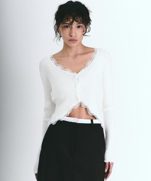 LACE FRILL ESSENTIAL CROP CARDIGAN_3 COLOR