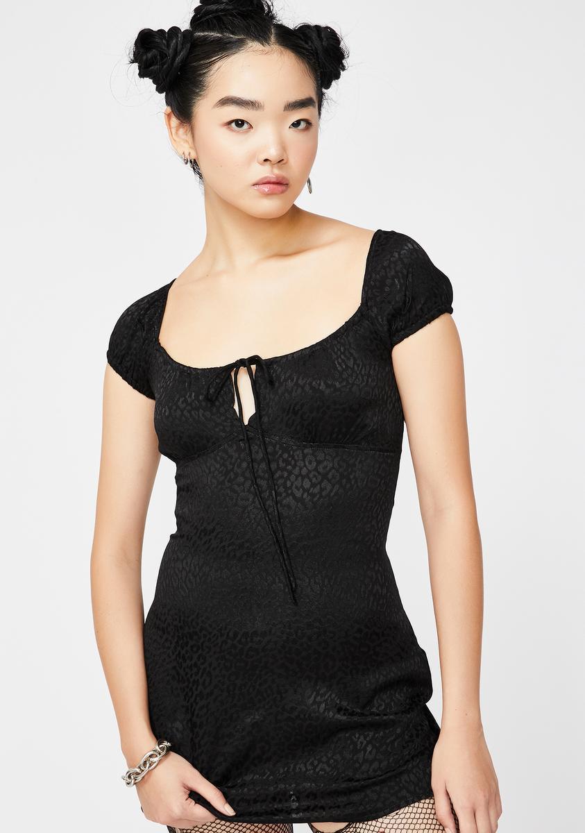 Black Cheetah Gaval Satin Dress - BLACK / X-Small