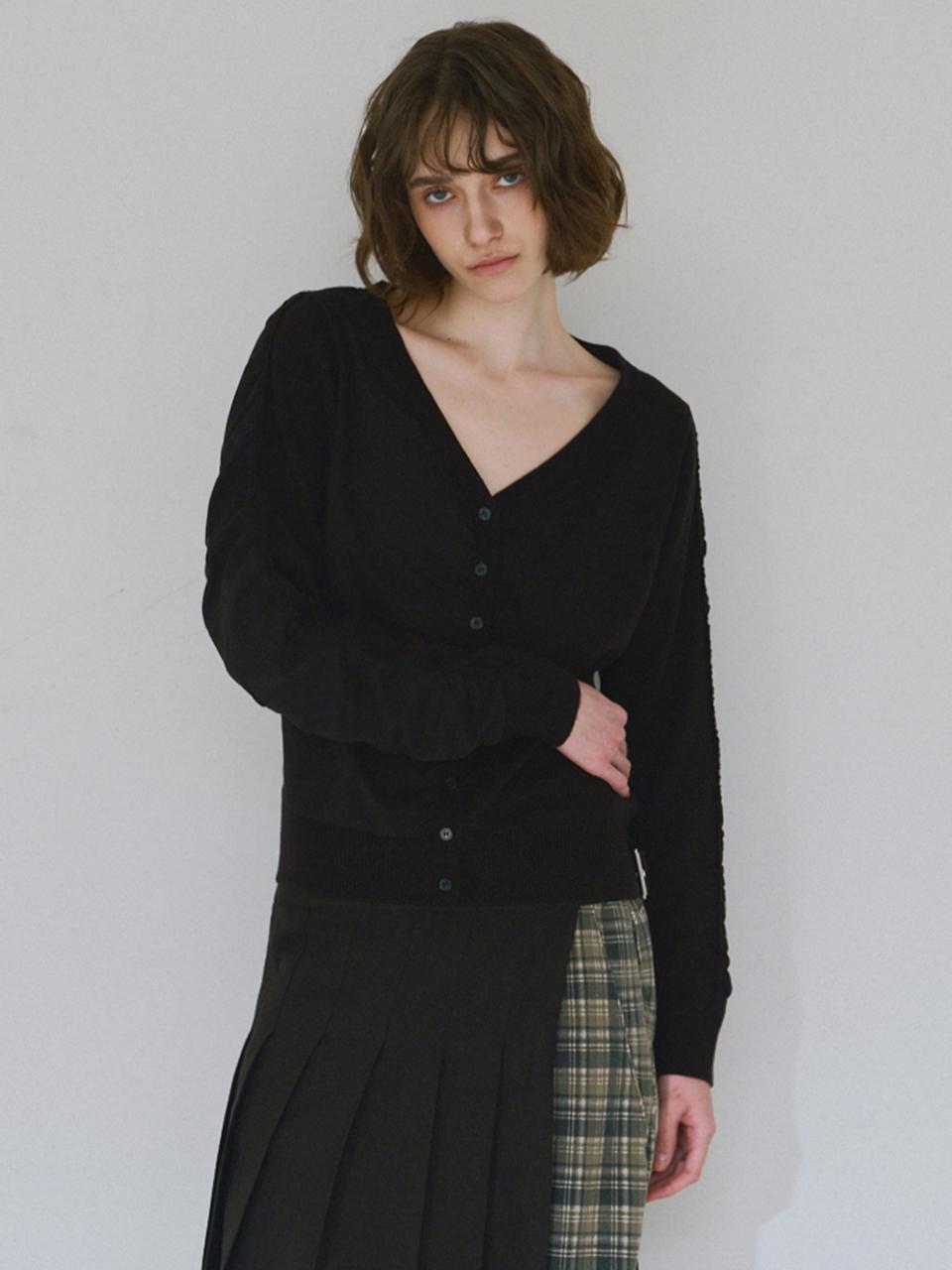 Mixed Shirring Cardigan [Black]