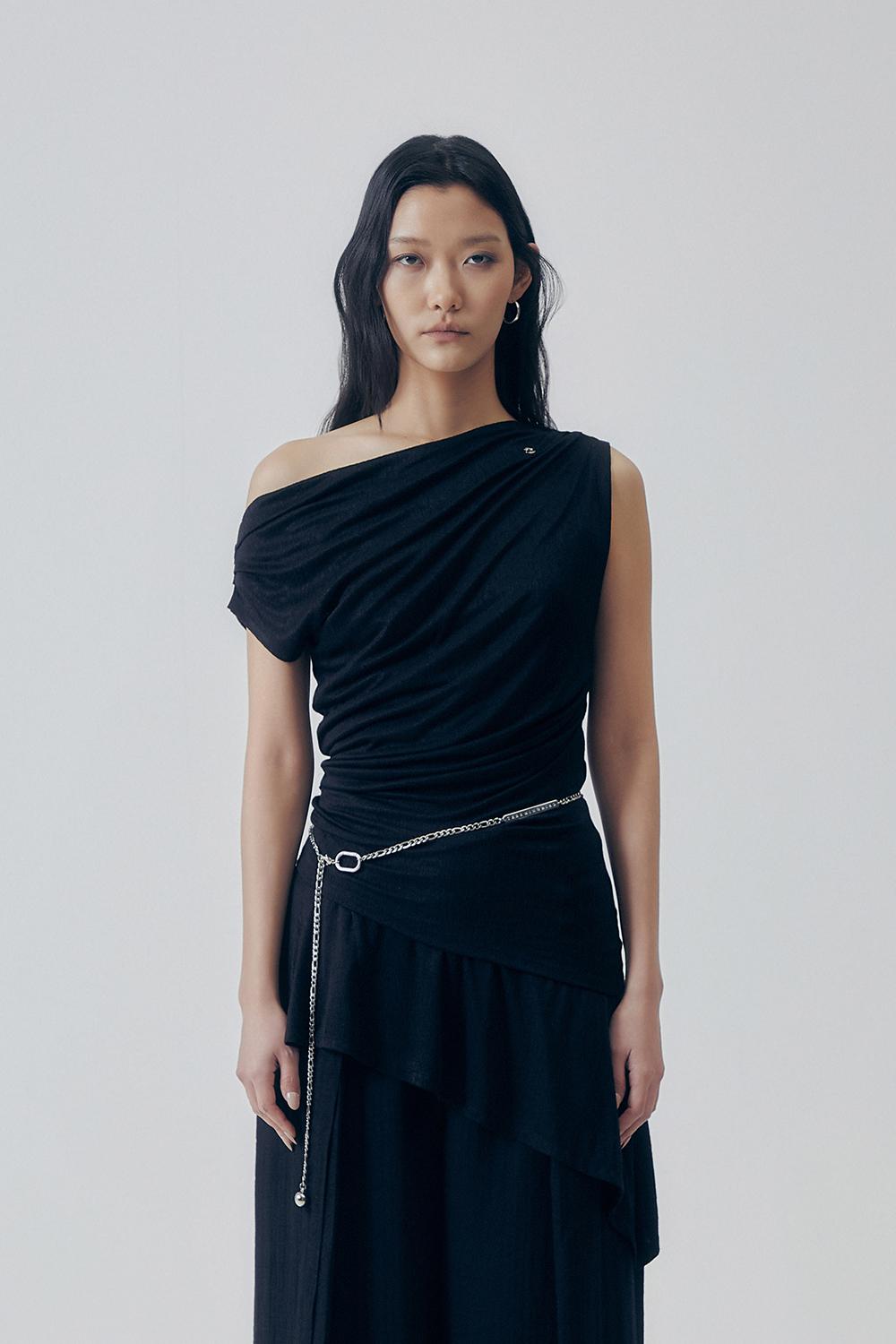 Ruched Soft Jersey One-piece [ Black ]