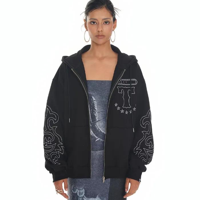 WESTERN STITCH ZIP-UP HOODIE (BLACK)