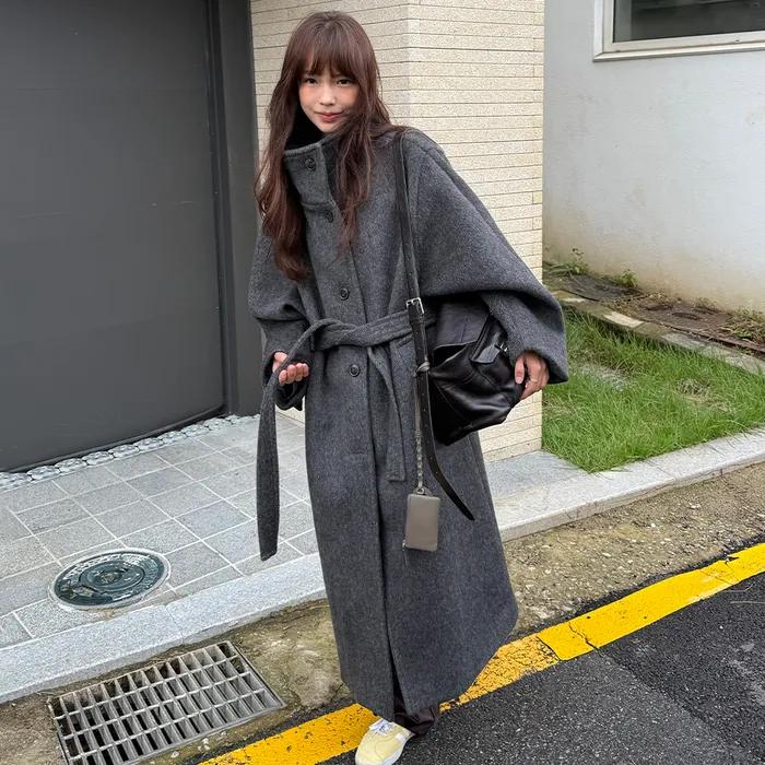 [제현경 착용][무료반품] BELTED BALMACAAN WOOL COAT CHARCOAL