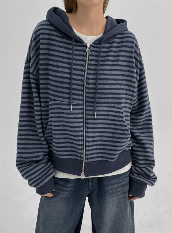 블랙업 에딘러 투웨이 기모 스트라이프 후드집업