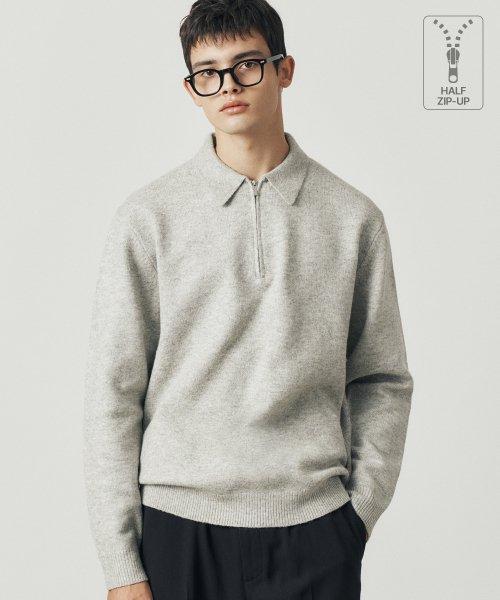 하프 집업 카라 니트 - 4 COLOR