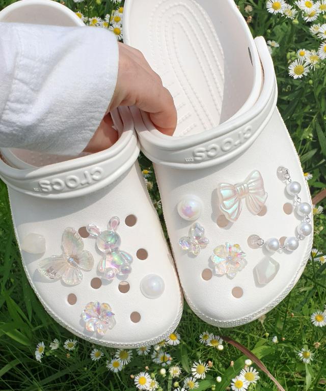 무배[11pcs+키링] 홀로그램 꽃토끼 지비츠 세트 set 진주 체인 오로라 플라워 신비한 투명 화이트 나비 조약돌 리본 레인보우 무지개 AB 청순 데일리