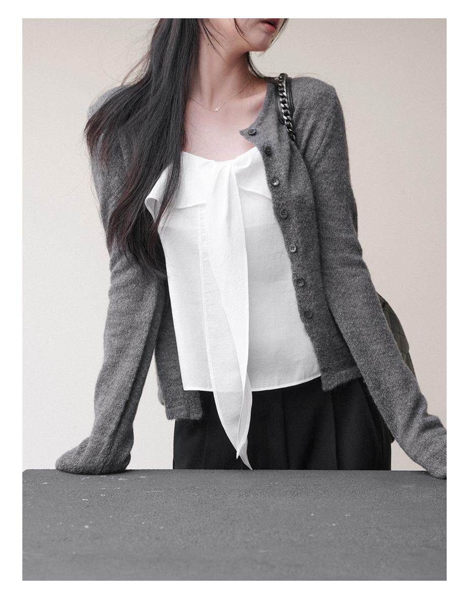 비스크 슬림 라운드 가디건 [도브차콜]