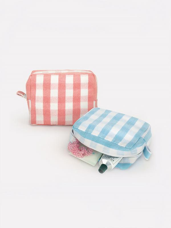 체크 코튼 파우치