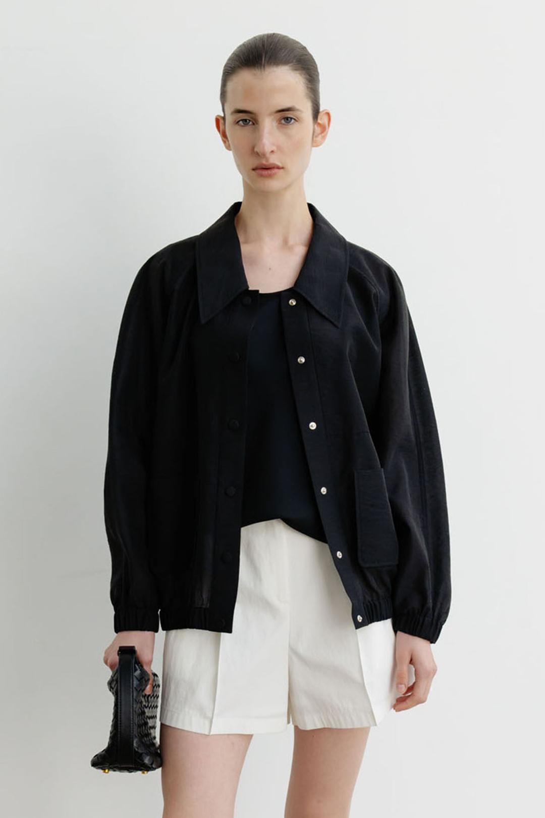 Textured oganza button-up jumper _black