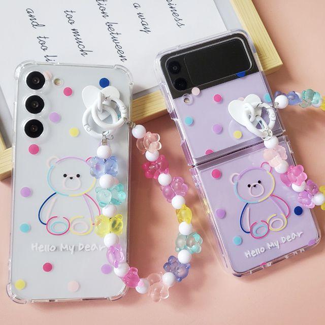 [무배] 베어 파스텔 키링 투명 젤리 휴대폰 케이스 iphone 아이폰14 프로 PRO MAX PLUS 갤럭시 S23 울트라 플러스 갤럭시Z플립 제트플립4 지플립4 플립4 Z플립3 제트플립3  플립 5g 구미 폰케이스