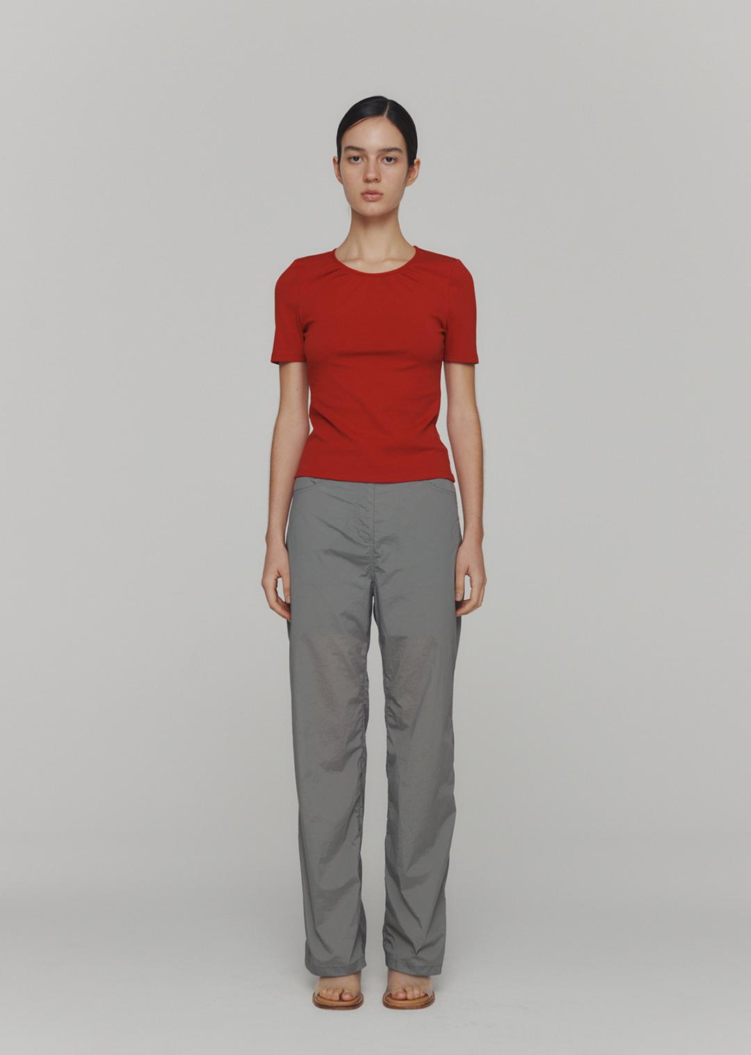 NECK SHIRRING SHORT SLEEVE TOP (3COLORS)