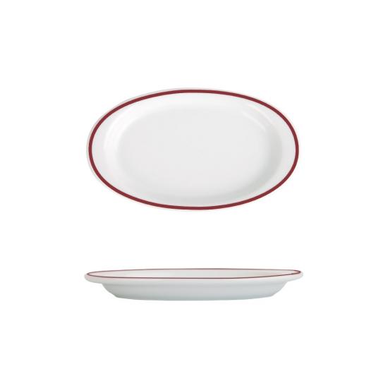 폴바살 이사바 오발플레이트S 17cm 버건디라인 타원접시 샐러드 파스타 도자기 홈카페