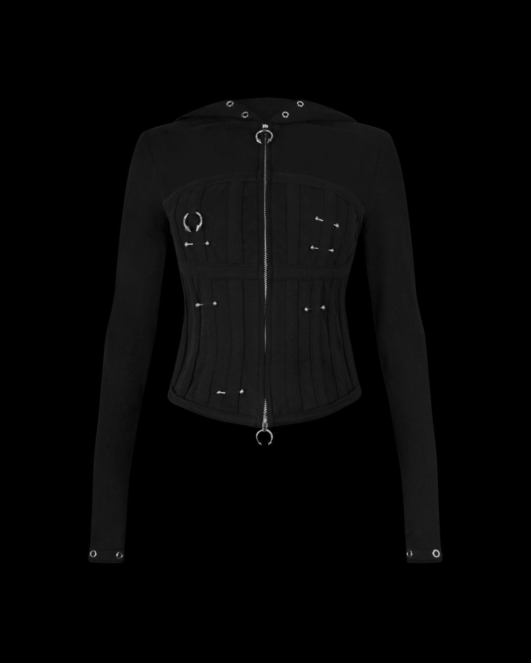 DESTROY PIERCED CORSET ZIP HOODIE BLACK - XS