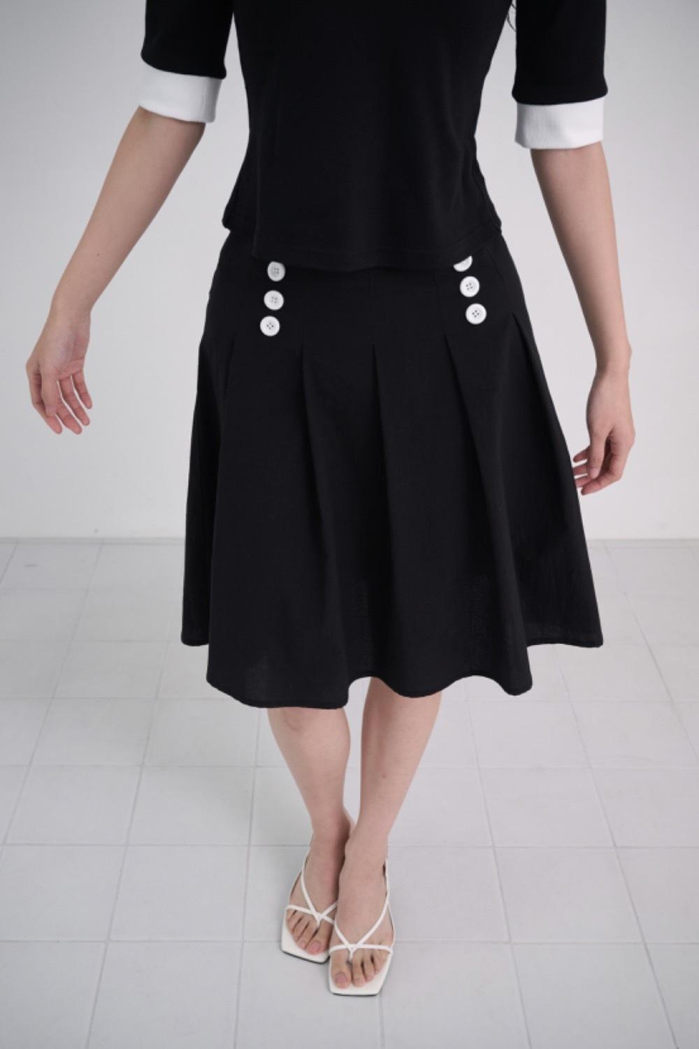 BUTTON MIDI SKIRT - Black -