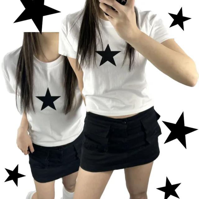 [당일발송] 유니크 스타 반팔 티셔츠 - y2k 별 하이틴 키치 스트릿 캐주얼 레트로 스타프린팅 별반팔 뉴진스 크롭 스타티셔츠