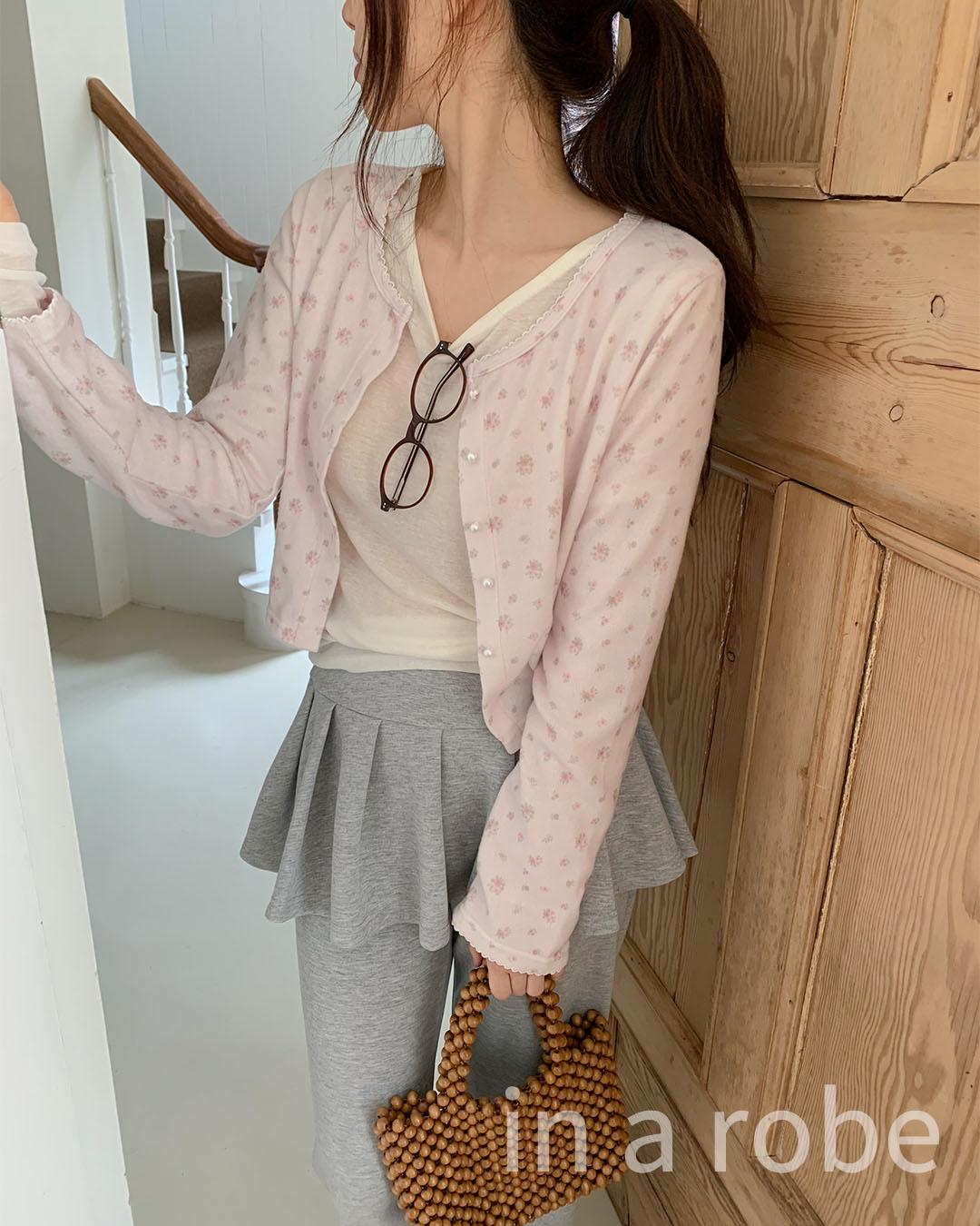 인어로브 (아이당일) 에제다이어리 블러 꽃 가디건 (2color) 플라워 라운드 레이스 봄가디건