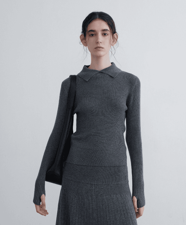 클래시 울 골지 카라 니트