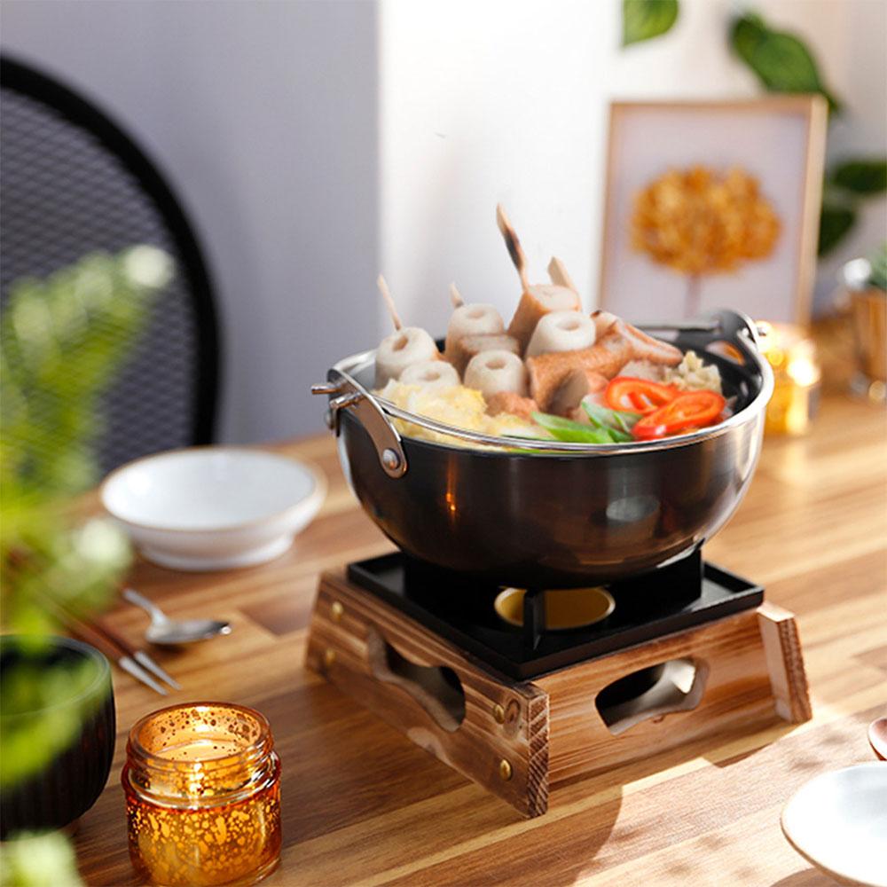 경질 샤브샤브 냄비 중 세트(경질샤브냄비+화로+연료통+목판+고체연료10개)