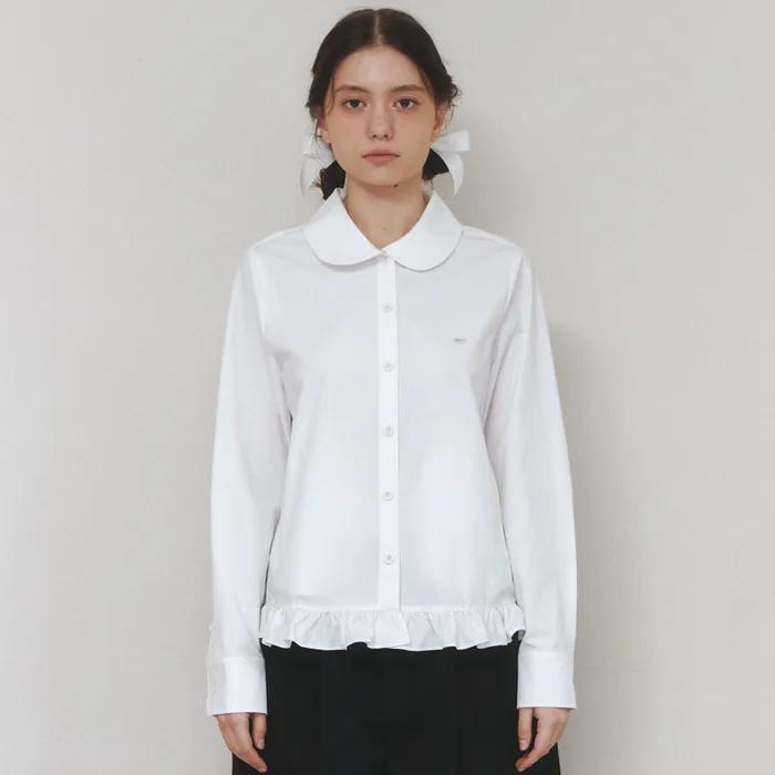 Round Collar Frill Blouse Shirt - white