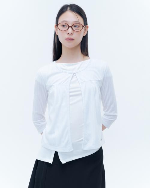 Button shirring summer cardigan WHITE