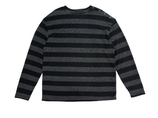 스트라이프 아일렛 스냅 티셔츠