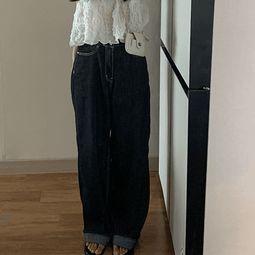 오브던 *25일출고* 쿨 논페이드 와이드데님 (진청/생지)