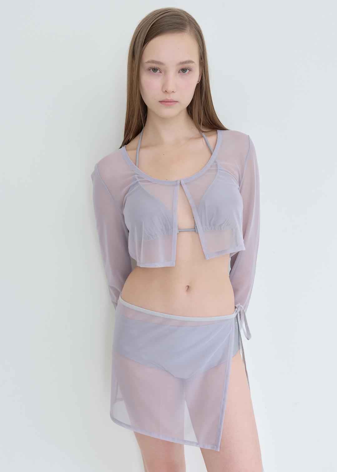 Solid Mesh Cardigan_Grey