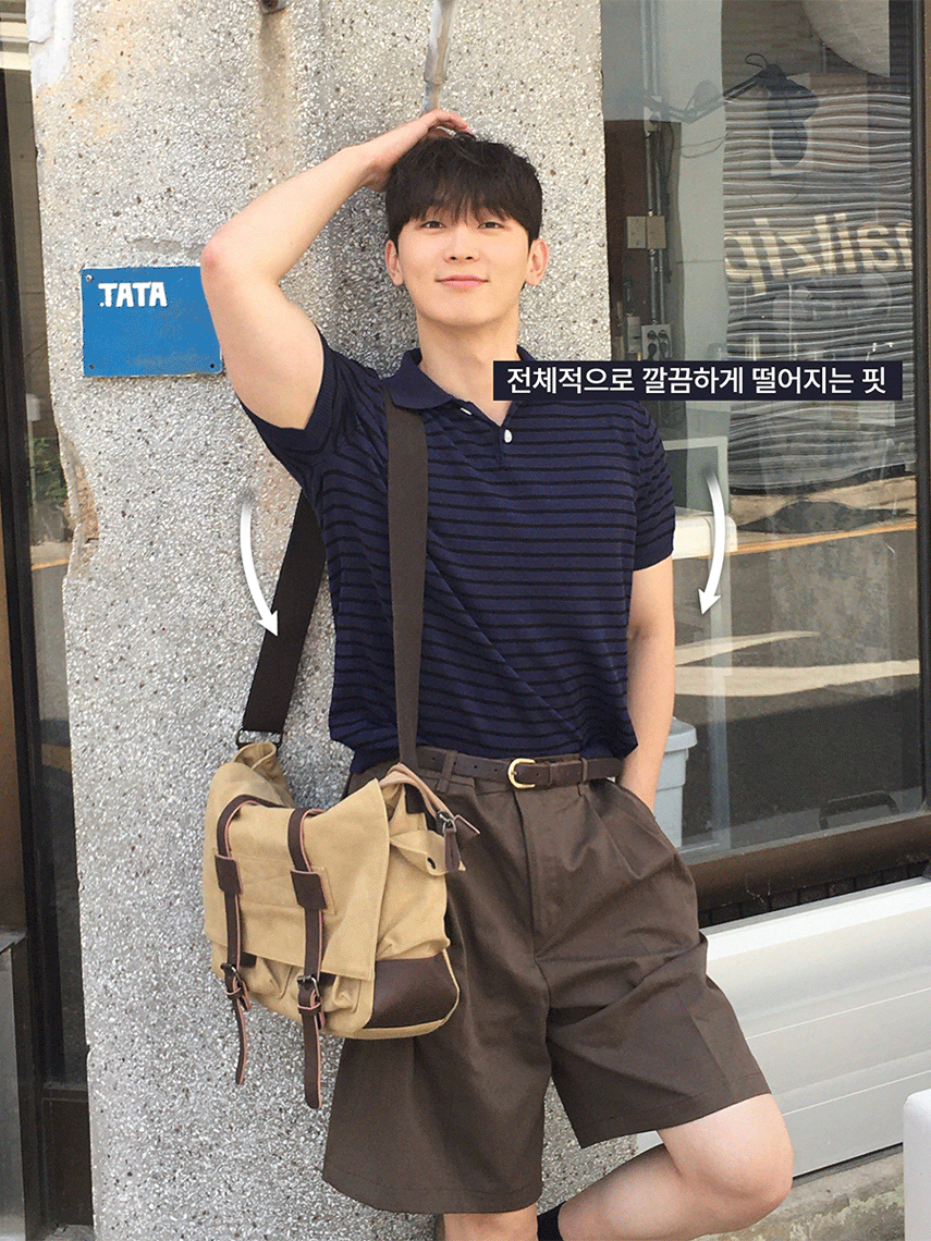 [깔끔하게 떨어지는 루즈핏] 토트 스트라이프 반팔 카라니트