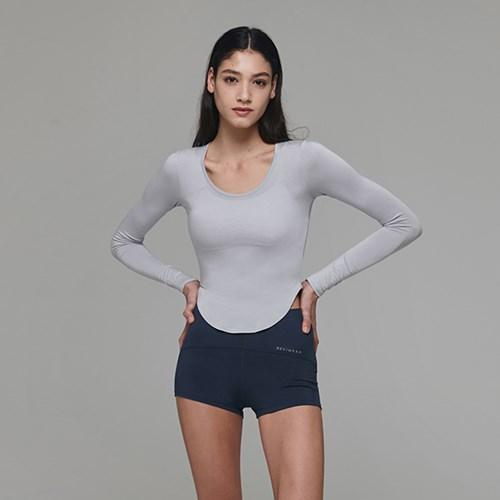 여성 요가복 DEVI-T0090-모브그레이 필라테스 뮤즈 라운딩 티셔츠