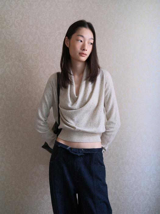 Eyelet Knit Cowl Neck Pullover  Ivory (AG5951A010)