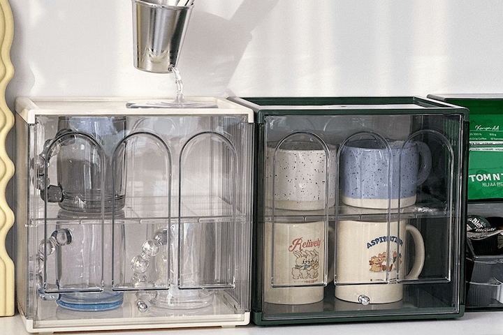 [5%쿠폰]홈카페 아치 윈도우 컵보드 화장품보관 2단 수납함 테이블 수납장