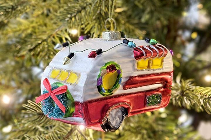 앤틱 글라스 트리 오너먼트 리본리스 캠핑카