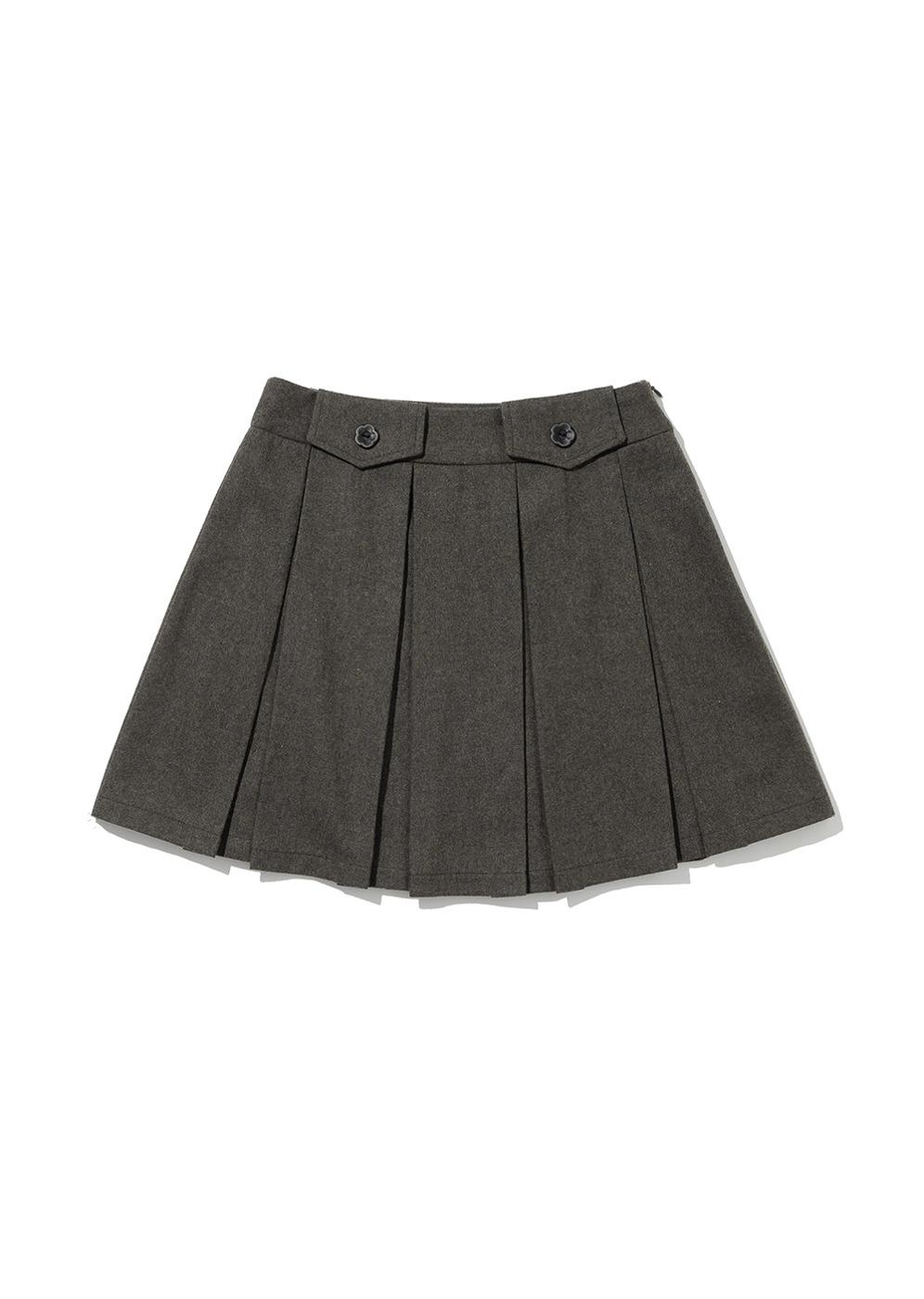 Pleats Wool Mini Skirt [KHAKI BROWN]